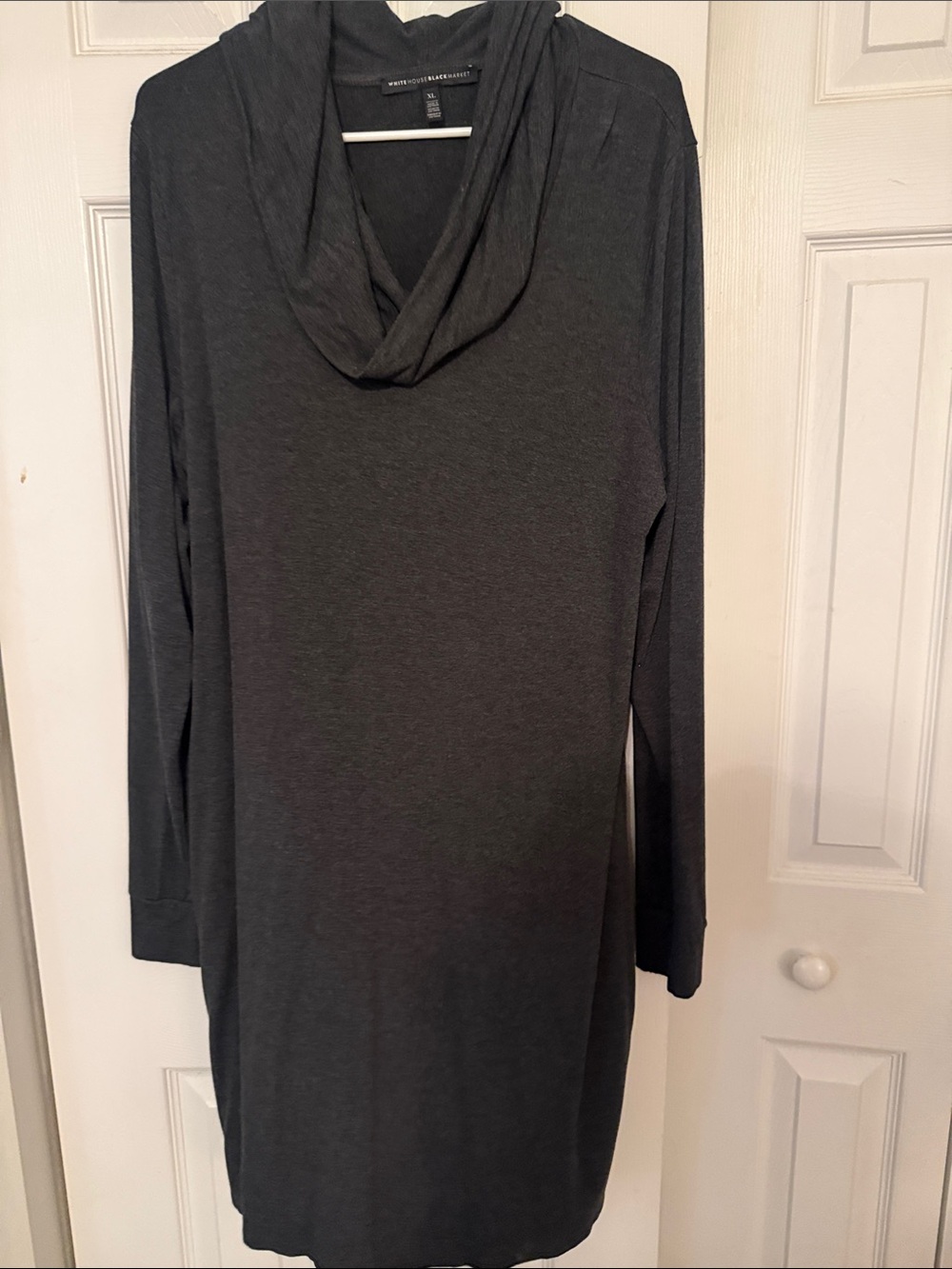 White House Black Market Charcoal Cowl-Neck Long-Sleeve Dress